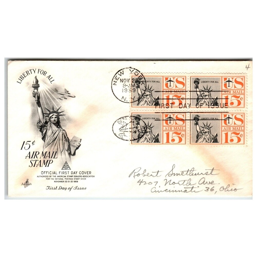 Scott #C55 1959 Statue of Liberty Air Mail First Day Cover FDC Artcraft
